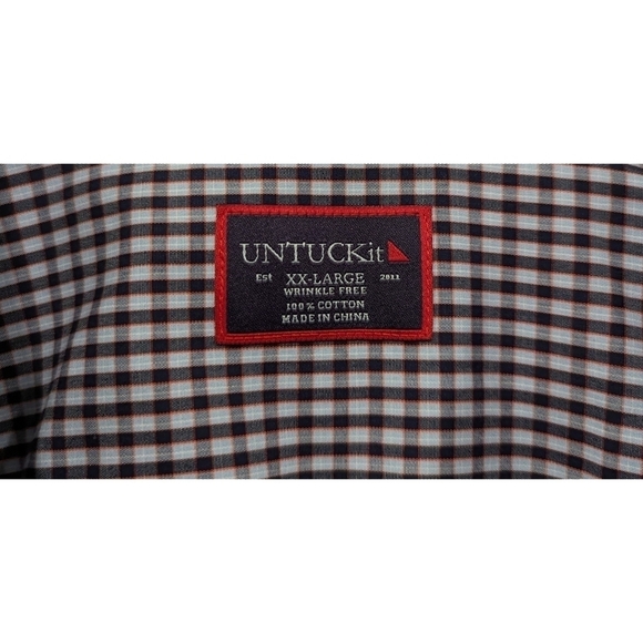 UnTUCKit Wrinkle Free 100% Cotton Blue and Red Plaid Long Sleeve Button Up XXL - Picture 6 of 7